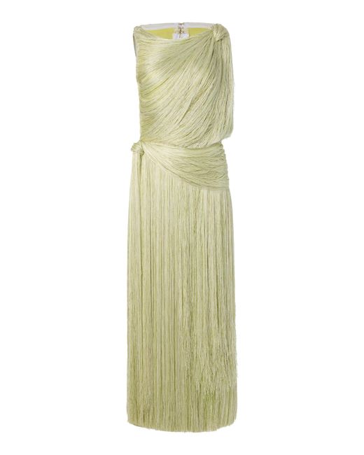 Monse Green Asymmetrical Fringed Silk Midi Dress