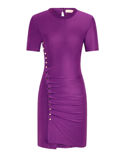 Rabanne Purple Gathered Jersey Mini Dress