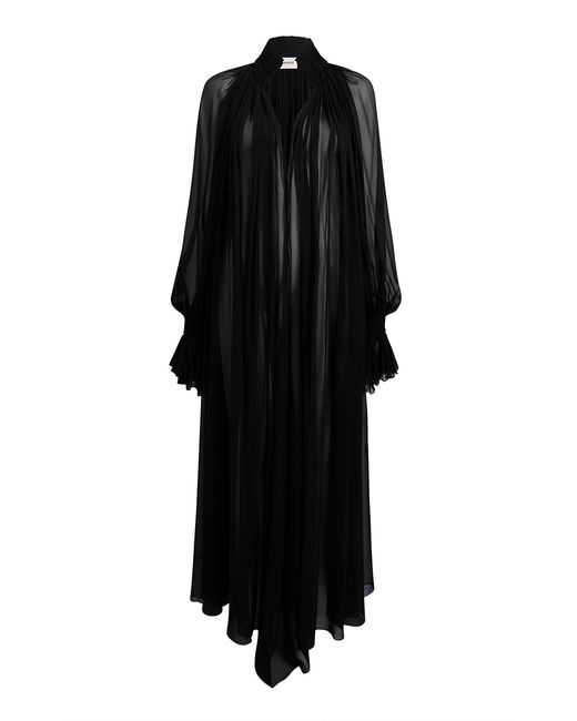 Khaite Black Edgar Pleated Silk-Chiffon Maxi Dress