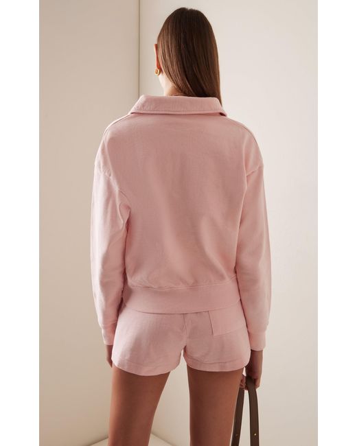 Sporty & Rich Pink Rizzoli Cropped Cotton Polo Sweatshirt
