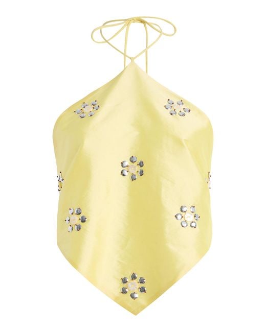 Chan Luu Yellow Exclusive La Isla Embellished Taffeta Triangle Halter Top