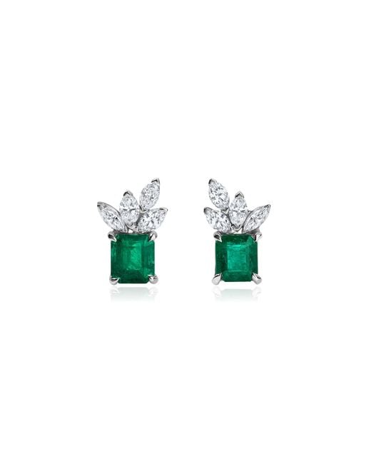 Mindi Mond New York Blue 18K Emerald Cluster Marquis Stud Earrings
