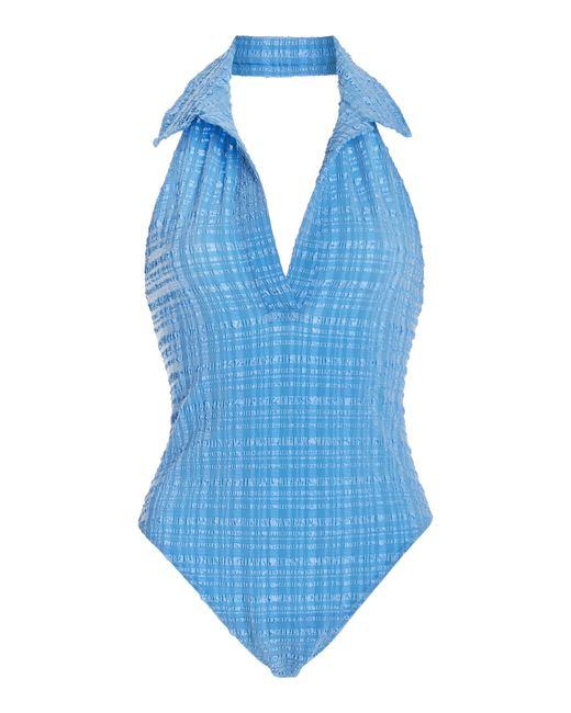 Lisa Marie Fernandez Blue Polo Seersucker One-piece Swimsuit