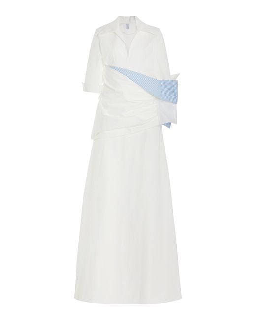 Rosie Assoulin White Uptown Wrapped Cotton Maxi Shirt Dress