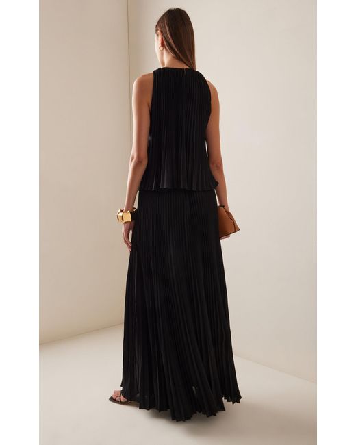 Brandon Maxwell Black The Hallett Pleated Georgette Maxi Dress