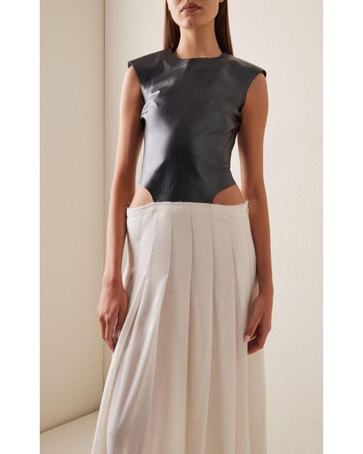 Gabriela Hearst White Mina Leather And Wool-cashmere Maxi Dress