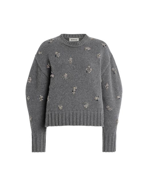 Jonathan Simkhai Gray Coraline Crystal Wool-Cashmere Sweater
