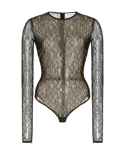 Michael Kors Black Stretch Chantilly Lace Bodysuit