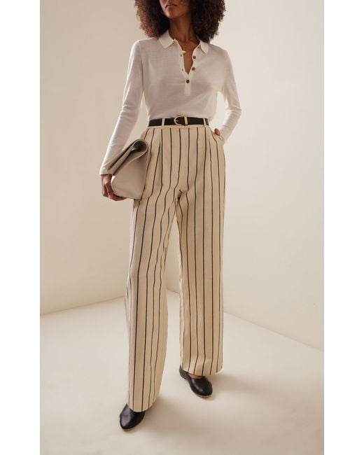 Jenni Kayne Natural Jones Striped Cotton-blend Wide-leg Pants