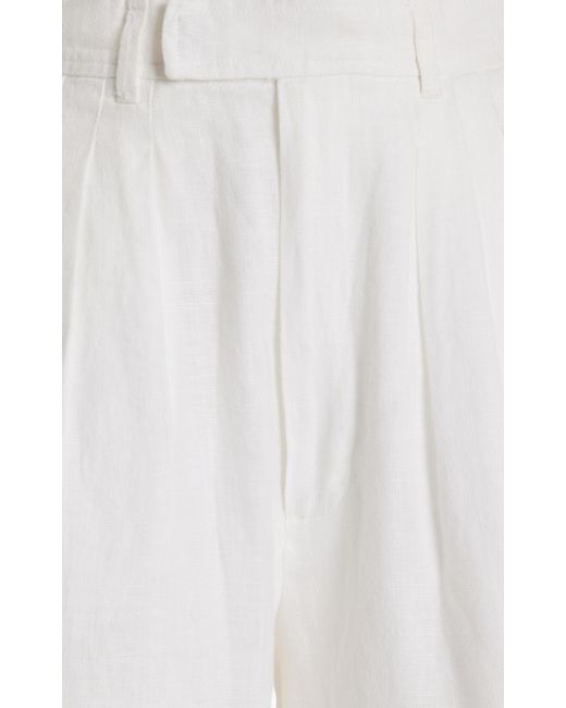 Posse White Louis Pleated Linen Straight-leg Pants