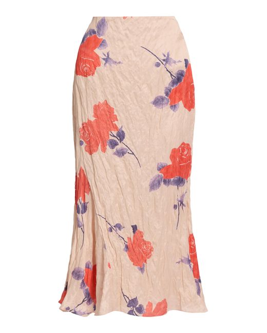 Erdem Pink Floral Crushed Fluid Satin Maxi Skirt