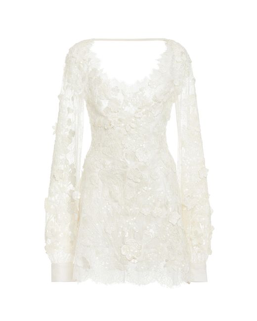 Elie Saab White Appliquéd Lace Mini Dress