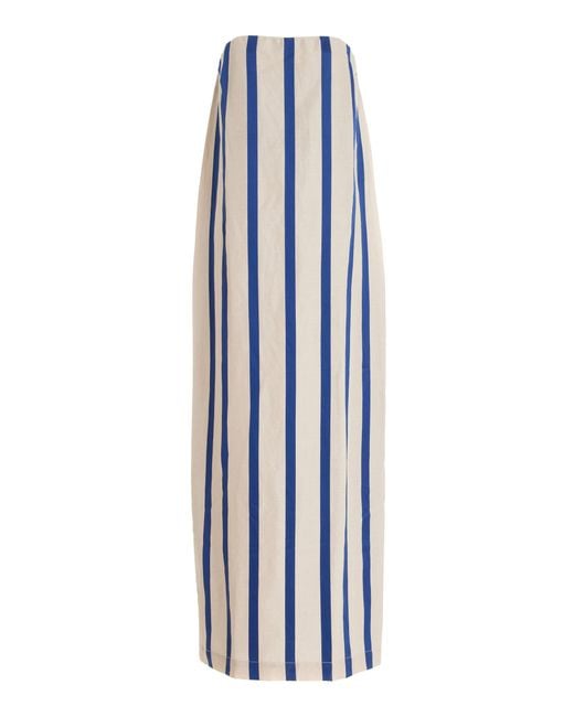 Bondi Born Blue Maine Strapless Striped -linen Maxi Dress
