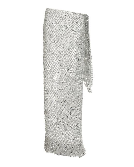 LAPOINTE White Sequined Mesh Maxi Skirt