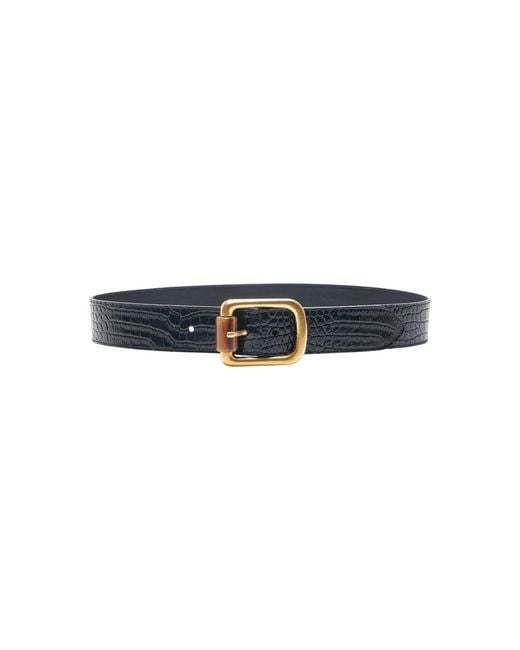 Saint Laurent Black Crocodile-Embossed Leather Belt