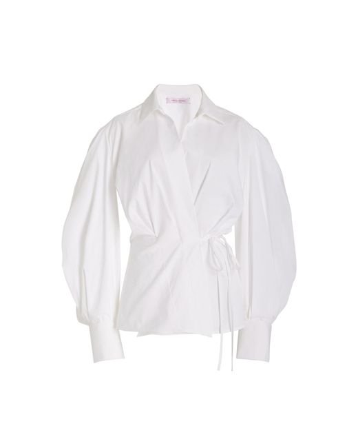 Carolina Herrera White Puff-sleeve Cotton Wrap Top