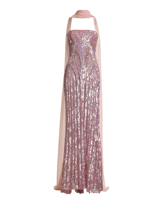 Elie Saab Purple Sequined Strapless Gown