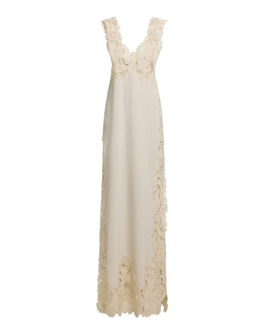 Elie Saab White Macrame Lace-Embellished Maxi Dress