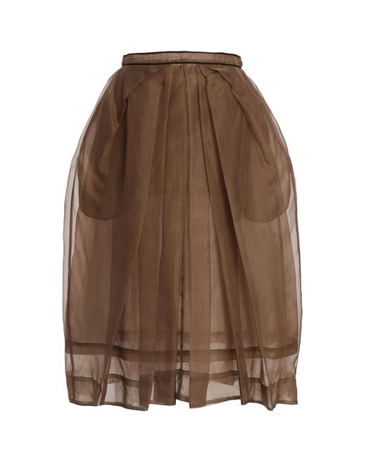 Kamperett Brown Brise Silk Organza Midi Skirt