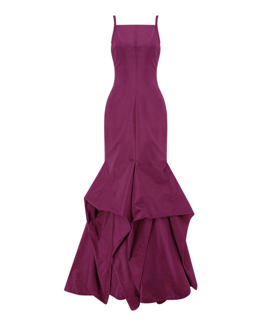 Marmar Halim Purple Fish-Cut Taffeta Mermaid Maxi Dress