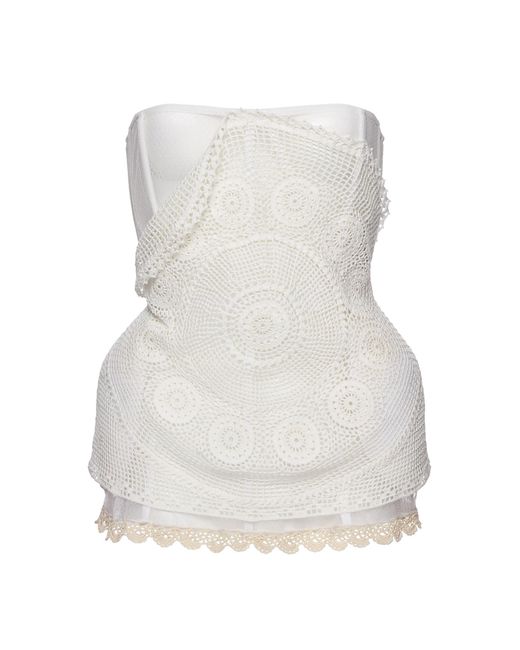 Magda Butrym White Cotton Crochet Corset Top