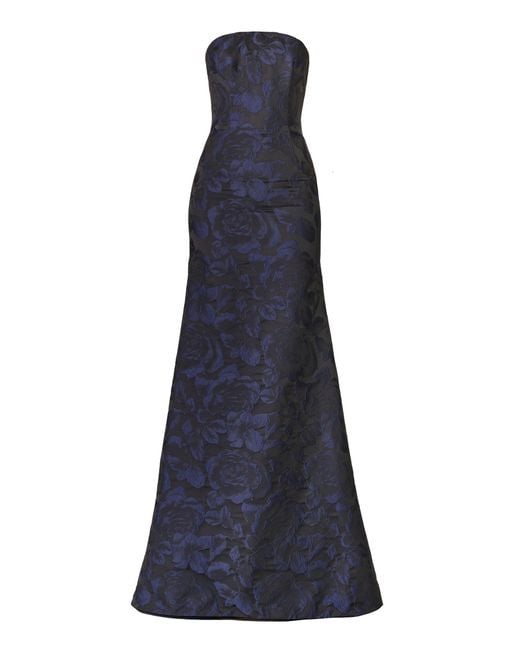 Naeem Khan Blue Floral Jacquard Bustier Strapless Fit-And-Flare Gown