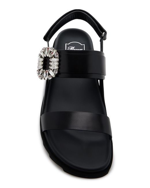 Roger Vivier Black Slidy Viv Crystal-embellished Leather Sandals