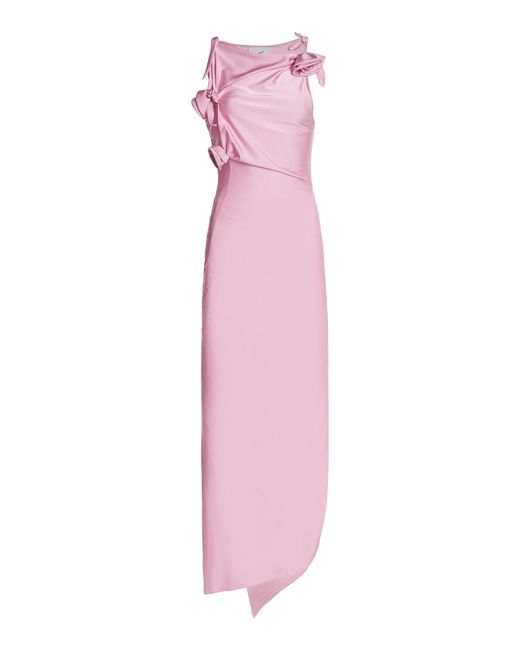 Coperni Pink Asymmetric Rosette-detailed Satin Gown