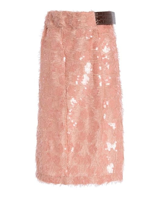 Niccolò Pasqualetti Pink Chimera Belted Sequin Midi Skirt