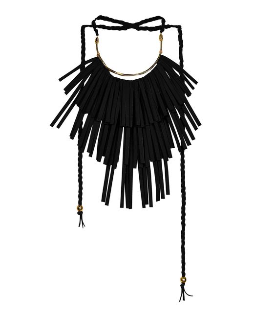 Johanna Ortiz Black Legado Del Oeste Fringed Leather Necklace