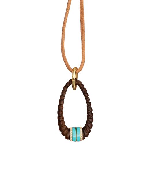 Jenna Blake Black Magnolia Carved Wood; Diamond And Leather Necklace