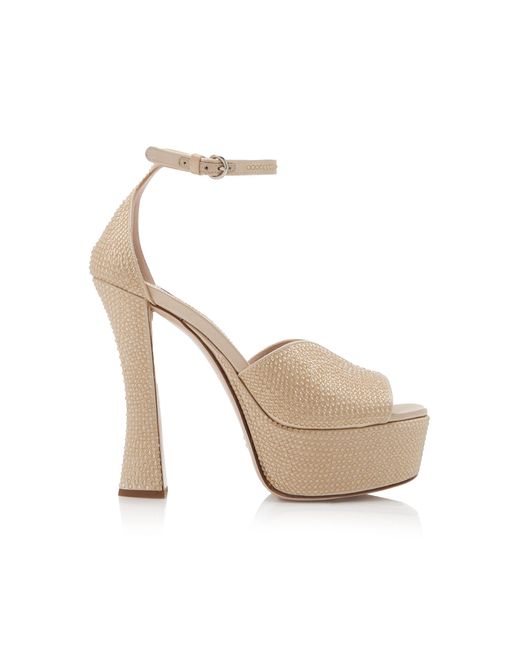 Miu Miu Natural Crystal-embellished Satin Platform Sandals