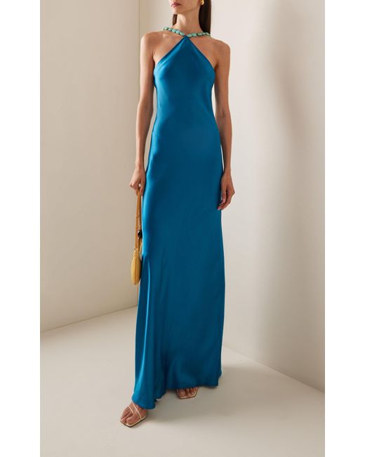 staud cadence halter maxi dress Cadence embellished satin maxi dress - black