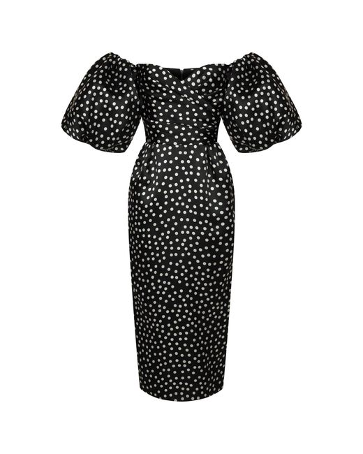 Rasario Black Puff-sleeve Polka-dot Silk Organza Off-the-shoulder Midi Dress