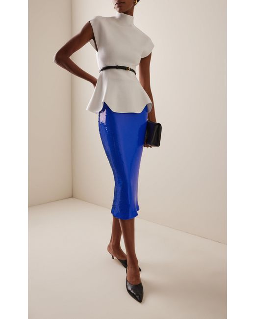 Sergio Hudson Blue Sequined Midi Skirt