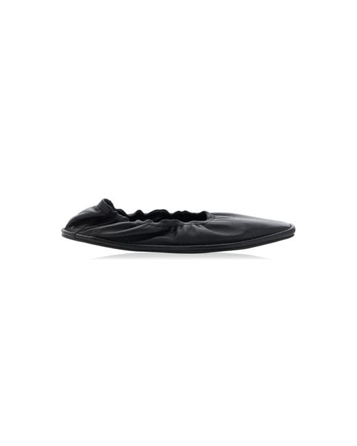 St. Agni Black Gathered Leather Ballet Flats