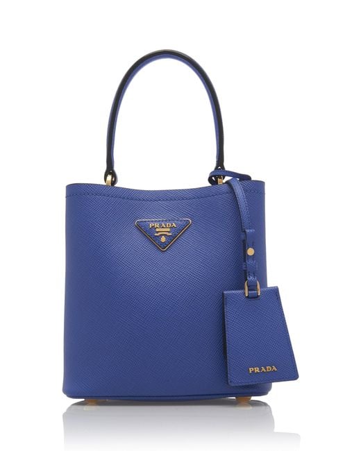Prada Blue Small Saffiano Leather Double Bucket Bag