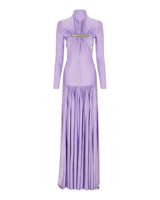 Rabanne Purple Embellished Draped Viscose Gown
