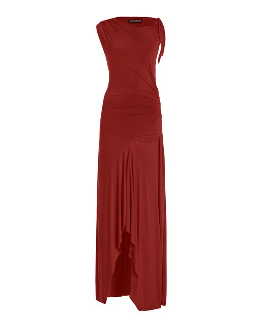 Siedres Red Exclusive Draped Jersey Maxi Dress