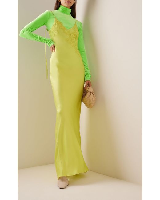 Victoria Beckham Lace-detailed Maxi Slip Dress in Green | Lyst UK