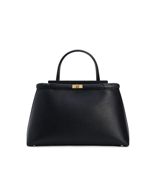 Janessa Leone Black Leone Medium Leather Top Handle Bag