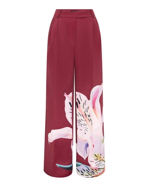 LEO LIN Red Elisha Printed Crepe Wide-Leg Pants