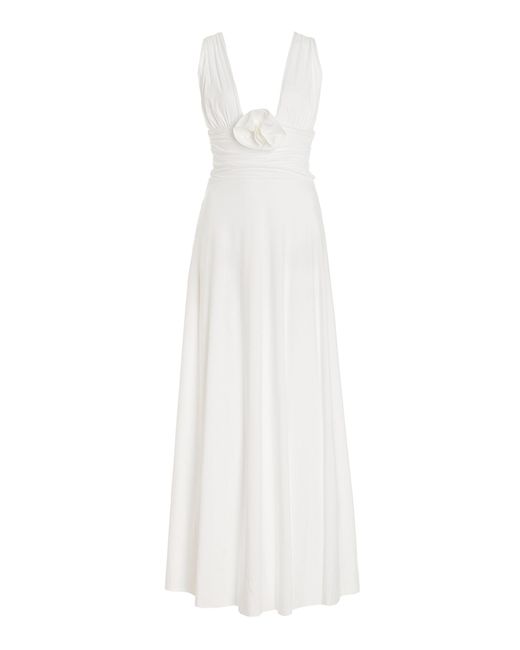 Maygel Coronel White Orinoco Rosette-detailed Jersey Maxi Dress
