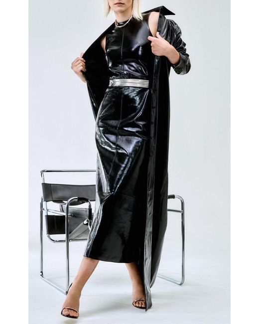 Brandon Maxwell Black The Audrey Glazed Leather Column Dress