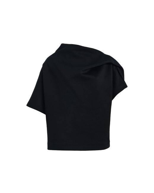 Michael Kors Black Asymmetric Draped Cotton Top