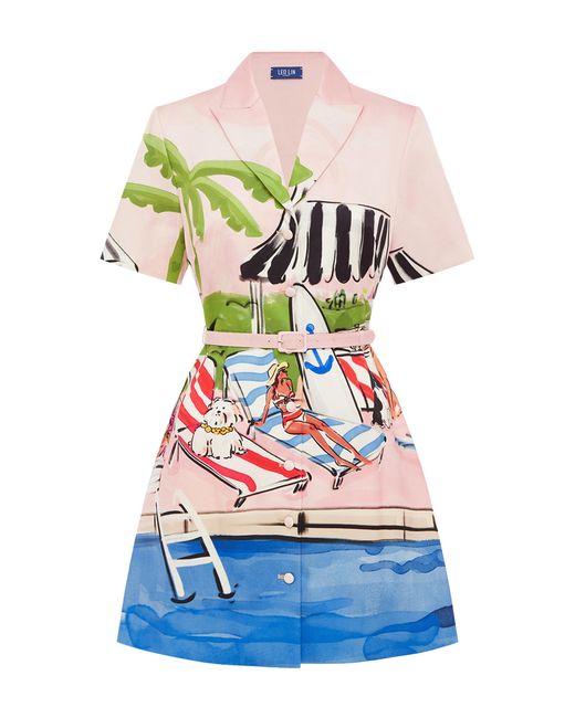 LEO LIN White Brigitte Printed Cotton-Silk Mini Shirt Dress