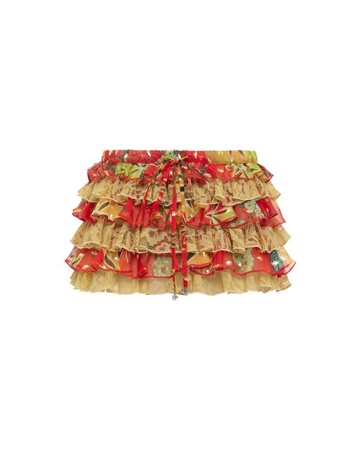 Siedres Orange Ruby Ruffled Mini Skirt