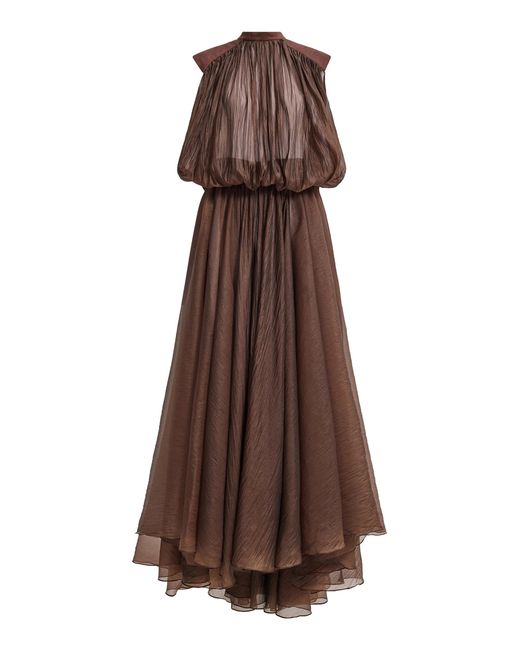 Aje. Brown Marcella Sheer Maxi Dress