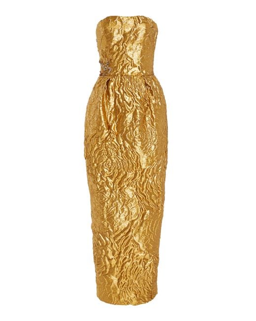 Monique Lhuillier Metallic Rose-Jacquard Lamé Maxi Dress