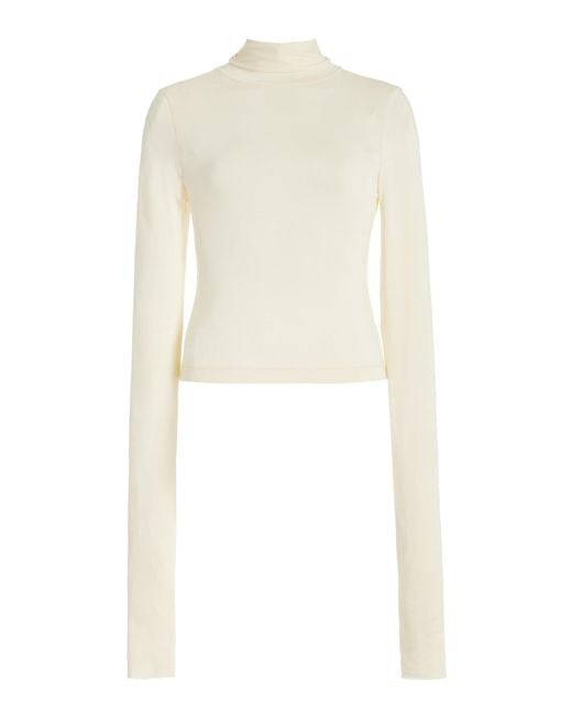 ÉTERNE White Cropped Jersey Turtleneck Top